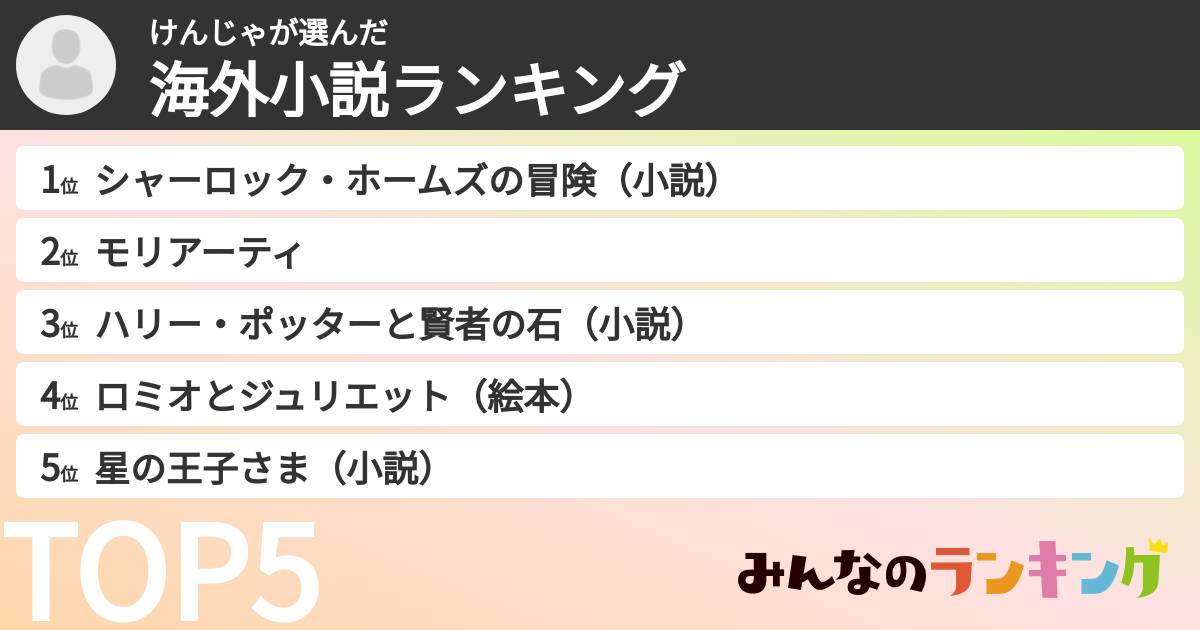 けんじゃさんの「海外小説ランキング」
