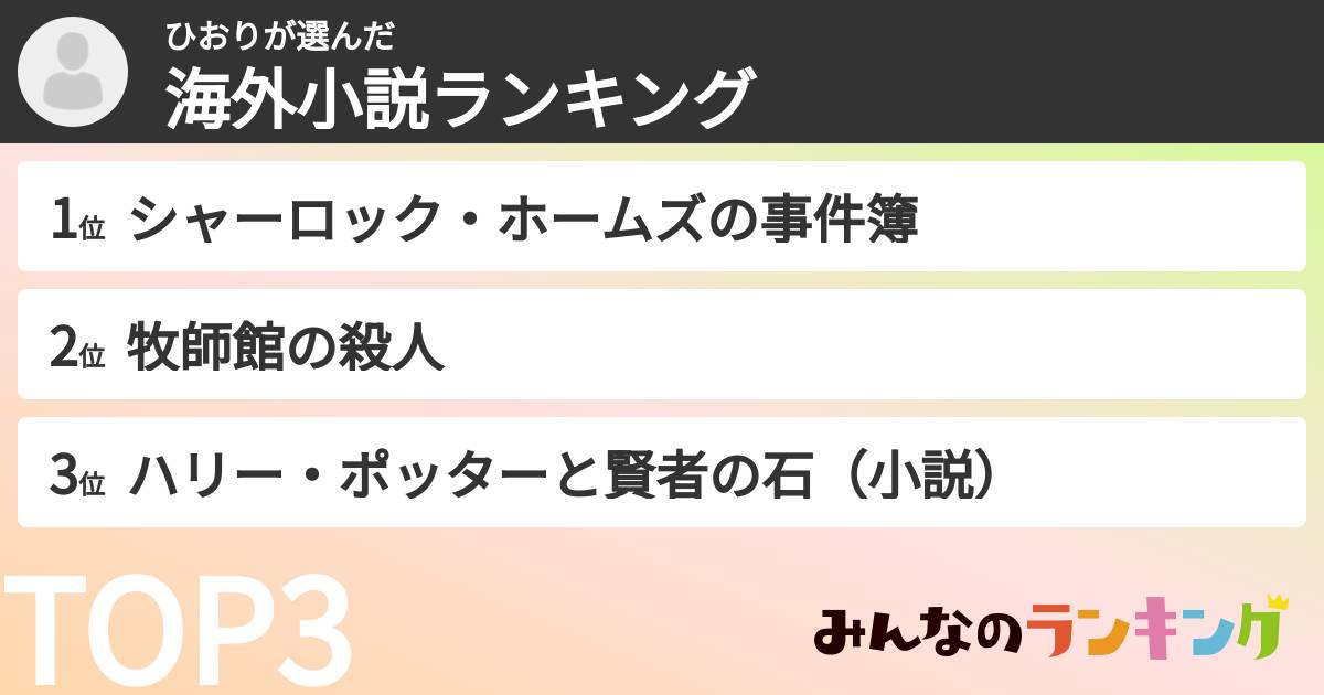 ひおりさんの「海外小説ランキング」