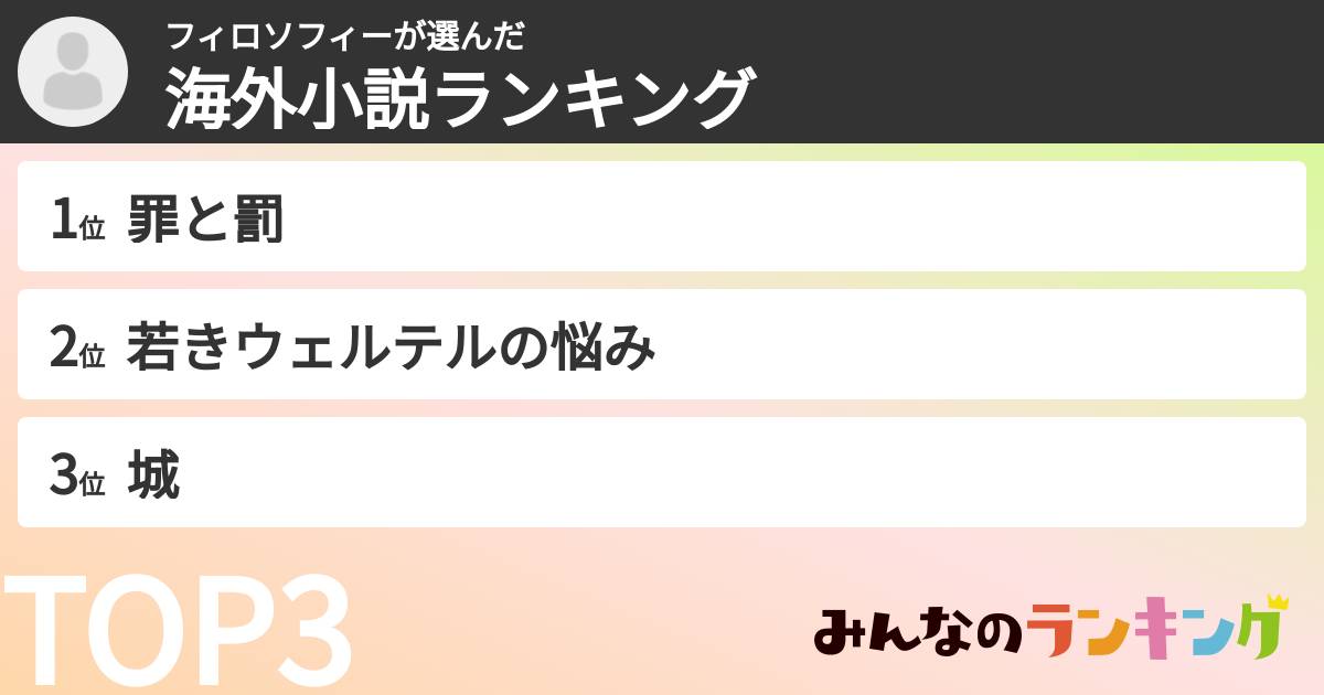 フィロソフィーさんの「海外小説ランキング」