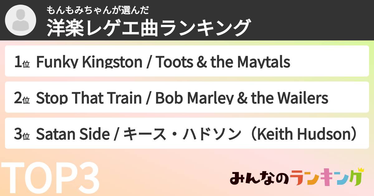 もんもみちゃんさんの「洋楽レゲエ曲ランキング」