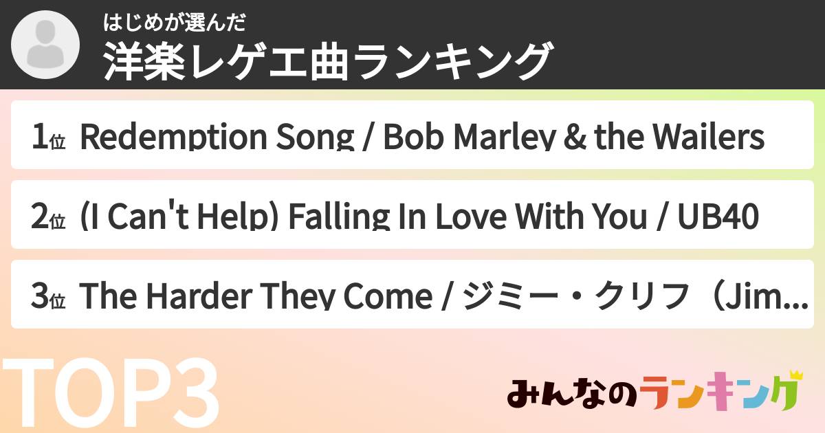はじめさんの「洋楽レゲエ曲ランキング」