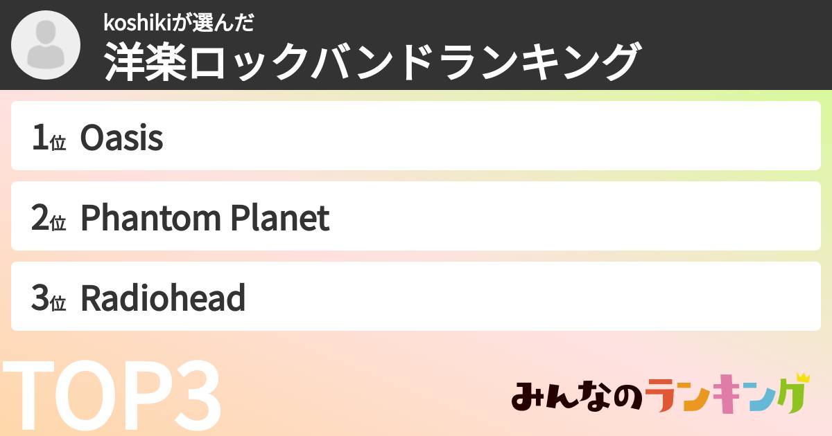 koshikiさんの「洋楽ロックバンドランキング」