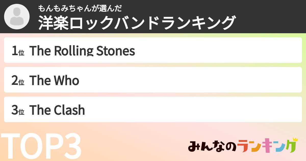 もんもみちゃんさんの「洋楽ロックバンドランキング」