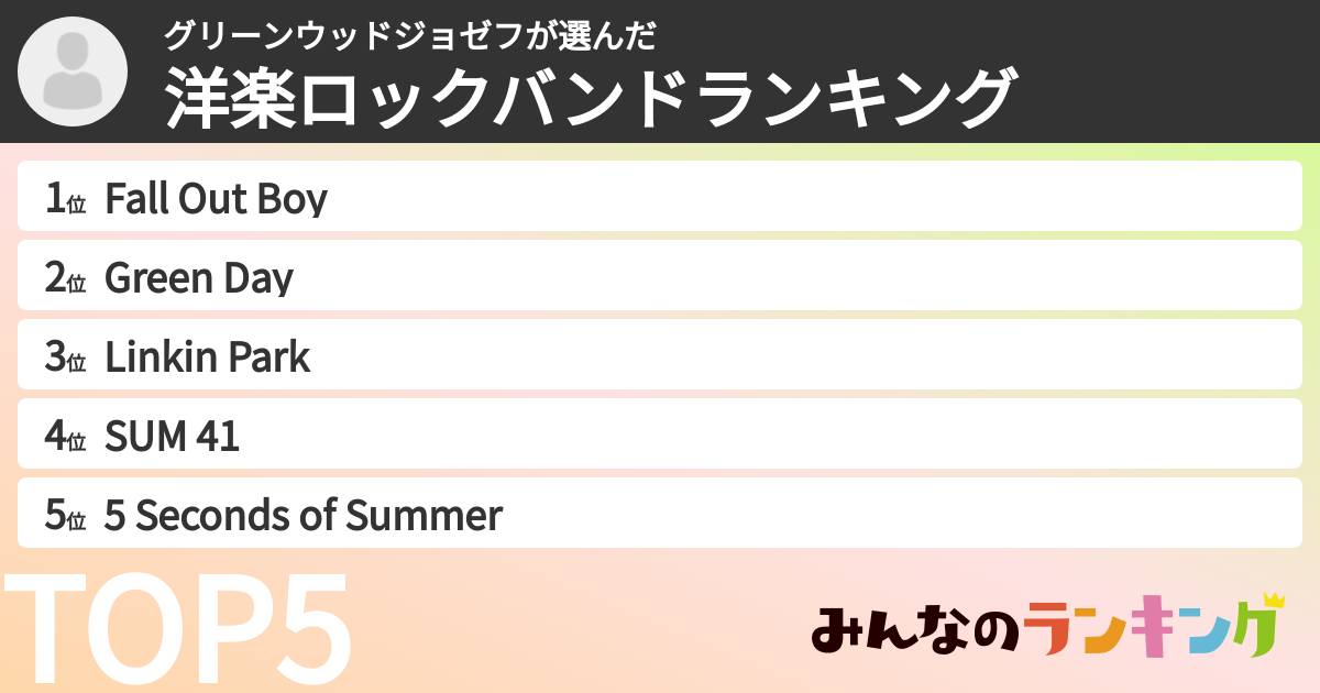 グリーンウッドジョゼフさんの「洋楽ロックバンドランキング」