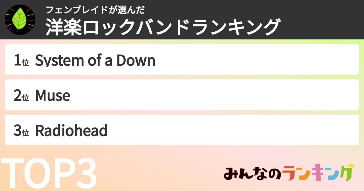 フェンブレイドさんの「洋楽ロックバンドランキング」