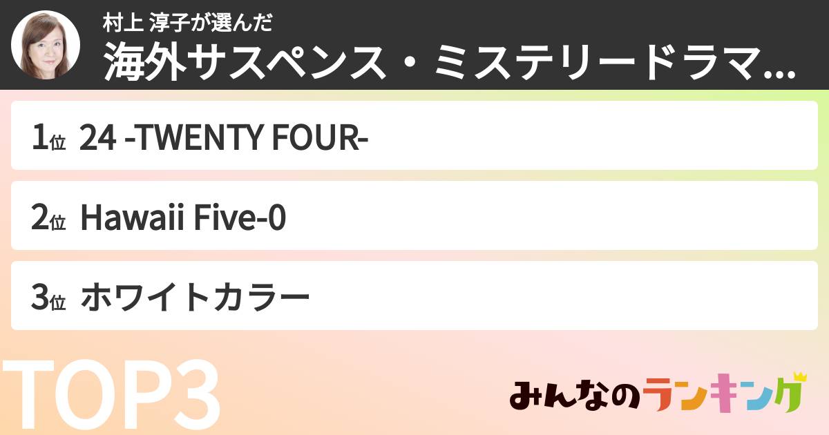 村上 淳子さんの「海外サスペンス・ミステリードラマランキング」