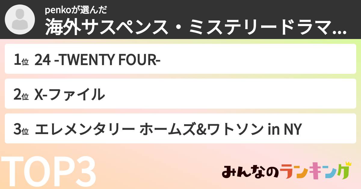 penkoさんの「海外サスペンス・ミステリードラマランキング」