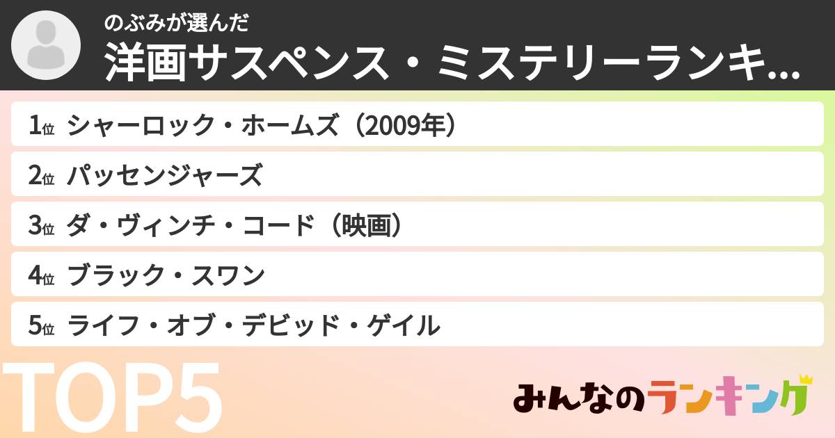 のぶみさんの「洋画サスペンス・ミステリーランキング」