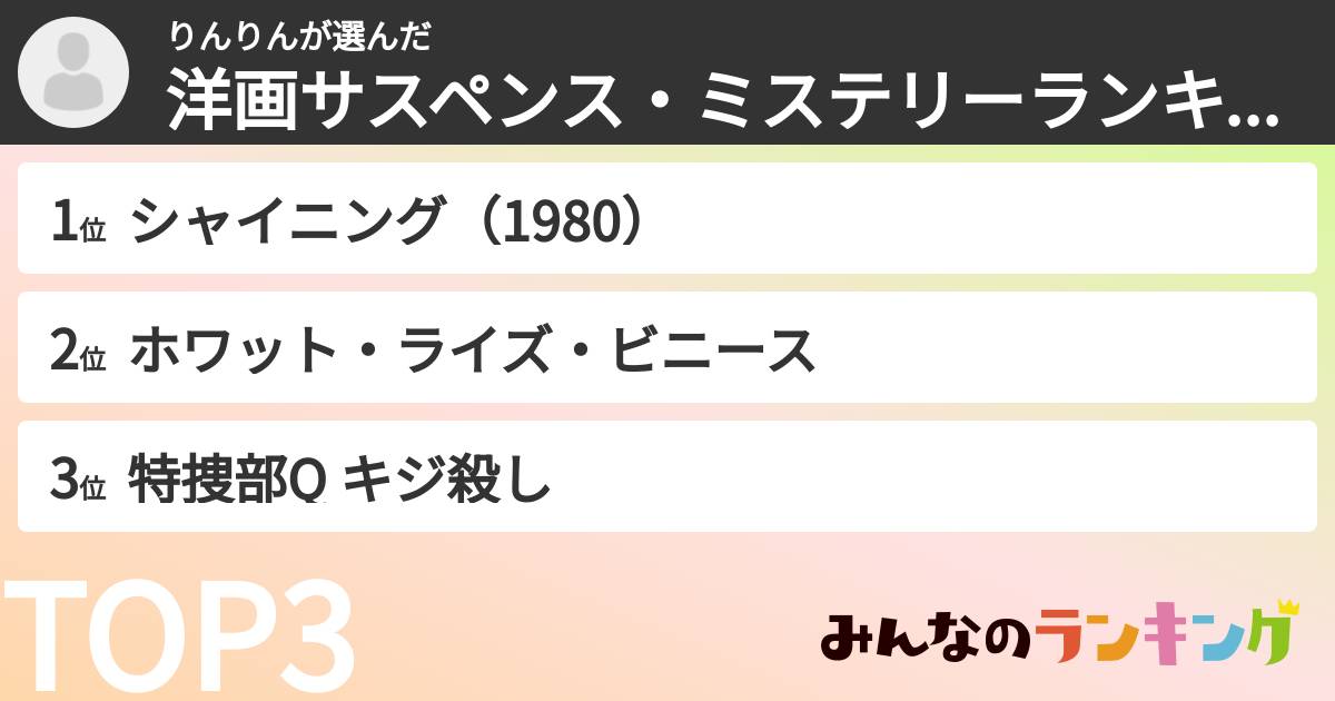 りんりんさんの「洋画サスペンス・ミステリーランキング」