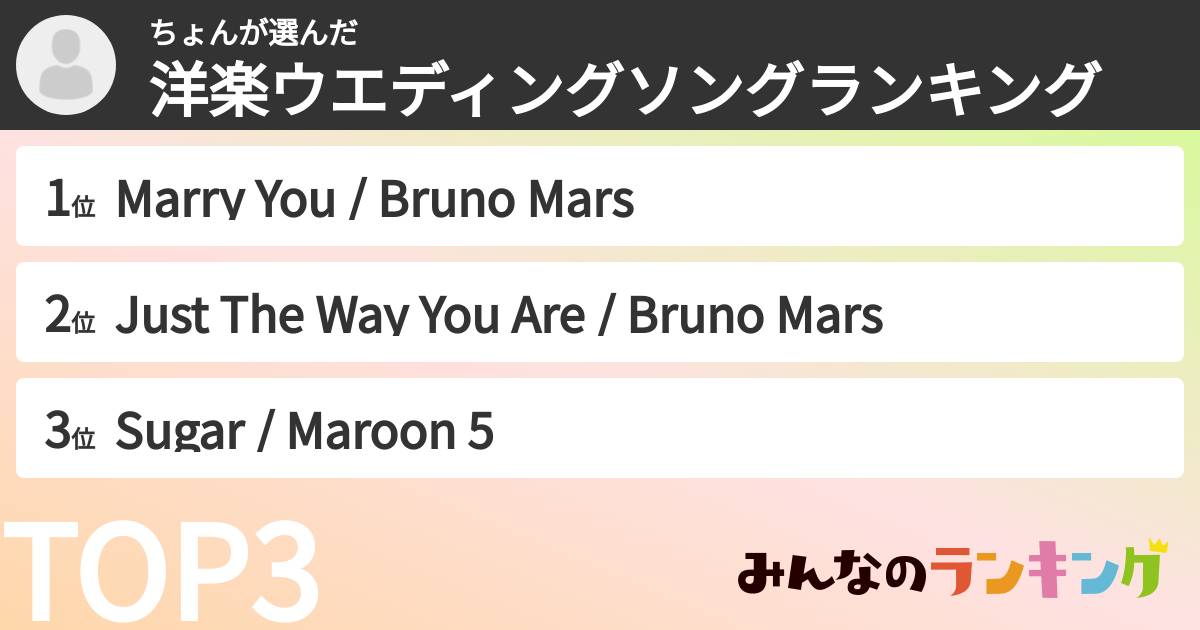 ちょんさんの「洋楽ウエディングソングランキング」