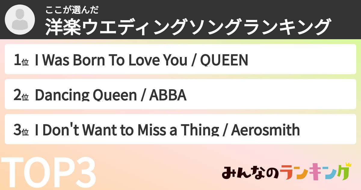 ここさんの「洋楽ウエディングソングランキング」