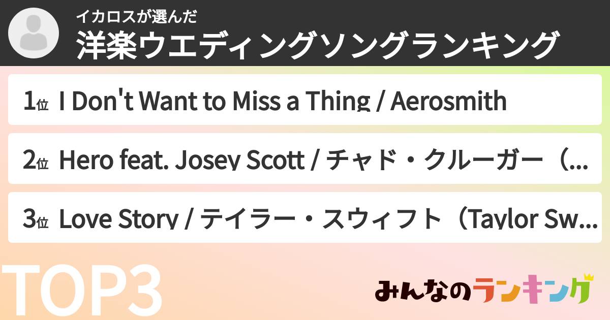 イカロスさんの「洋楽ウエディングソングランキング」