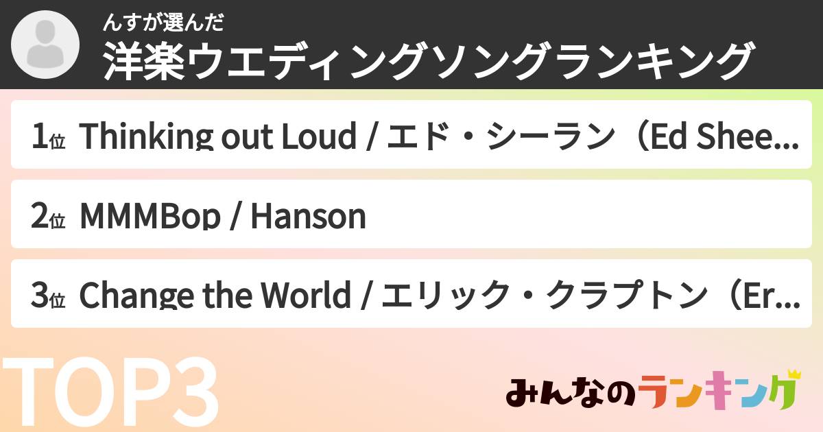 んすさんの「洋楽ウエディングソングランキング」