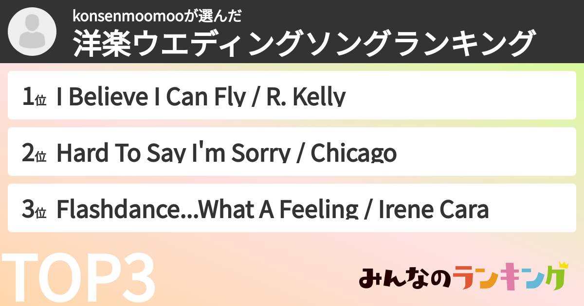 konsenmoomooさんの「洋楽ウエディングソングランキング」
