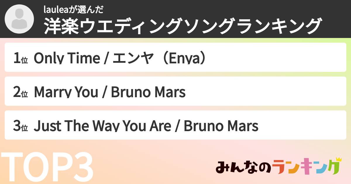 lauleaさんの「洋楽ウエディングソングランキング」