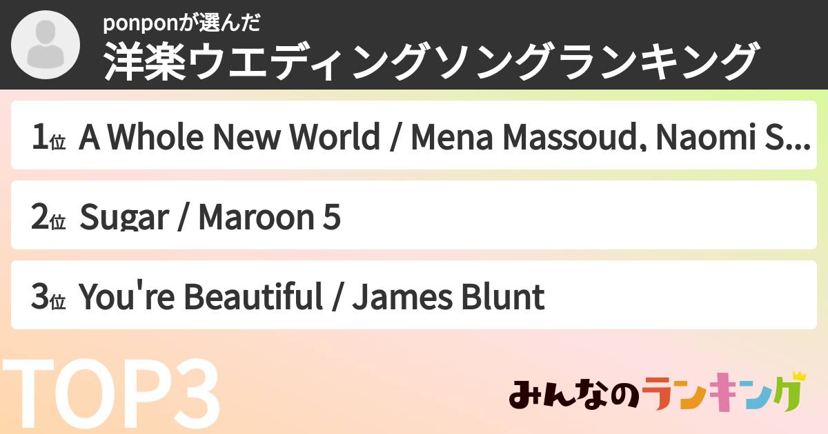 ponponさんの「洋楽ウエディングソングランキング」
