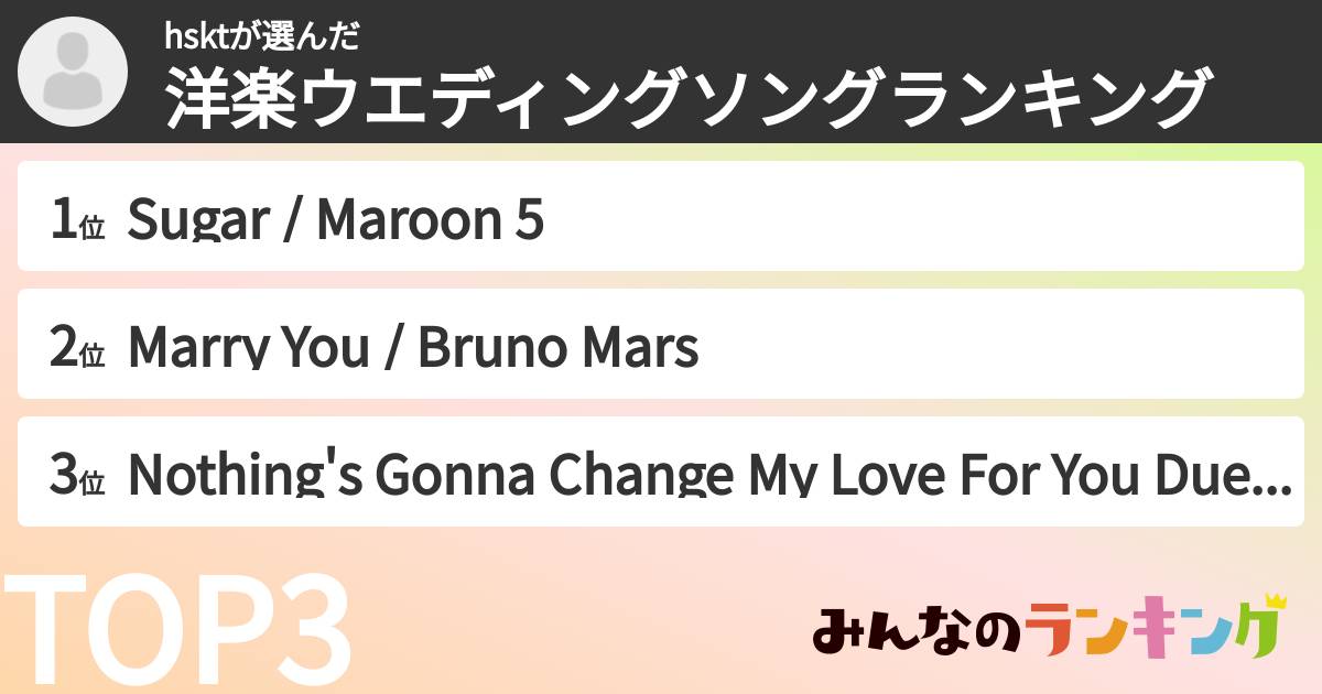 hsktさんの「洋楽ウエディングソングランキング」