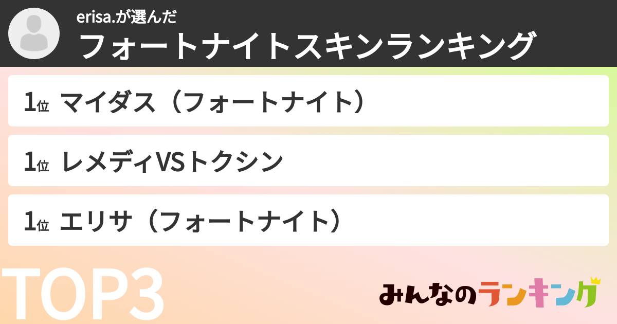 erisa.さんの「フォートナイトスキンランキング」
