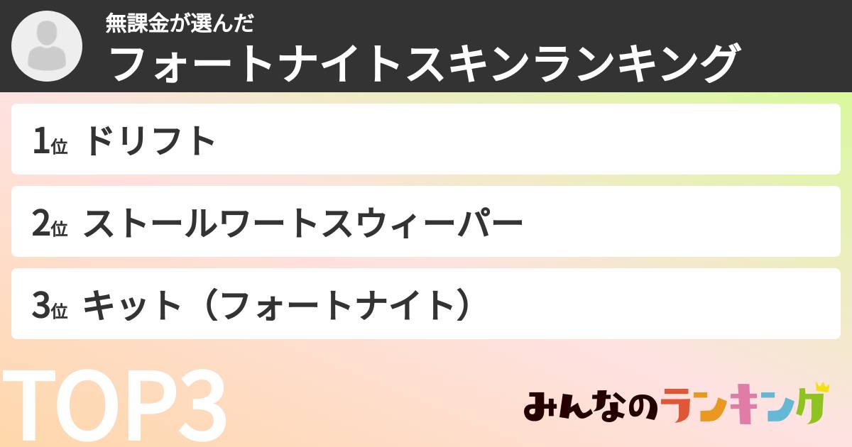 無課金さんの「フォートナイトスキンランキング」