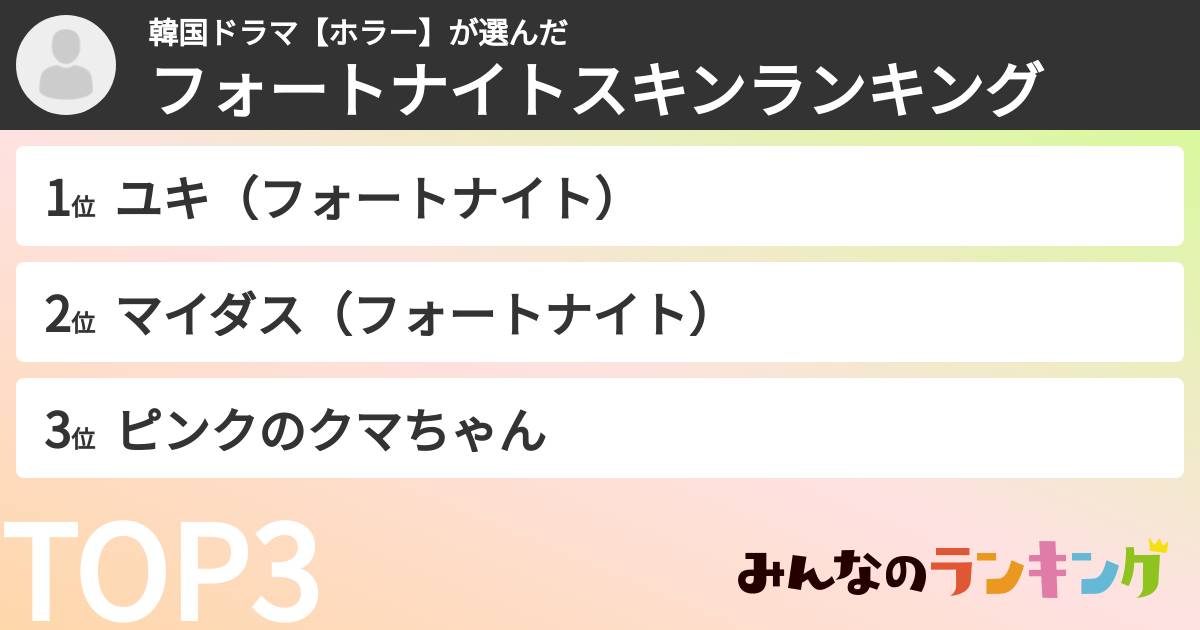 韓国ドラマ【ホラー】さんの「フォートナイトスキンランキング」