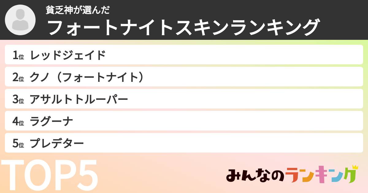 貧乏神さんの「フォートナイトスキンランキング」