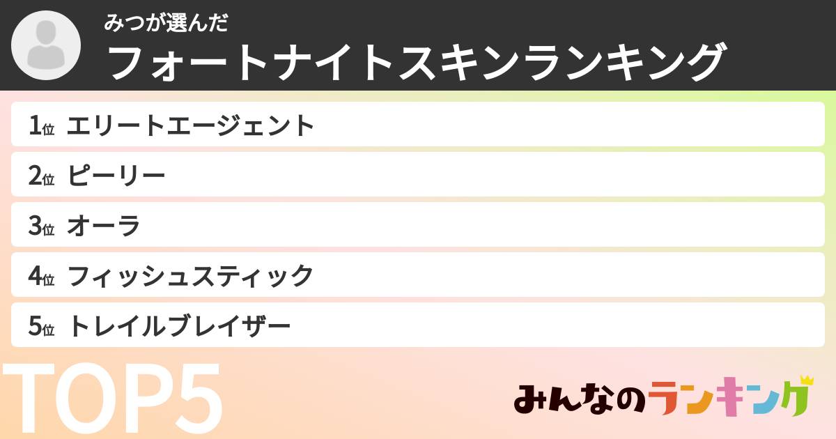 みつさんの「フォートナイトスキンランキング」
