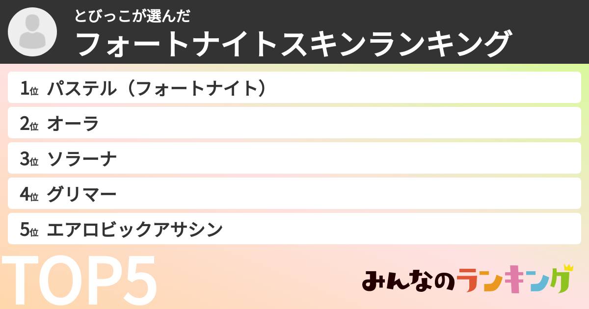 とびっこさんの「フォートナイトスキンランキング」