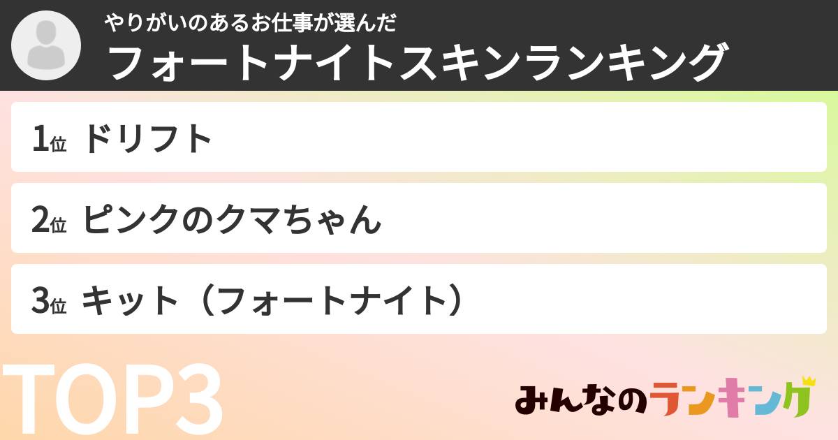 やりがいのあるお仕事さんの「フォートナイトスキンランキング」