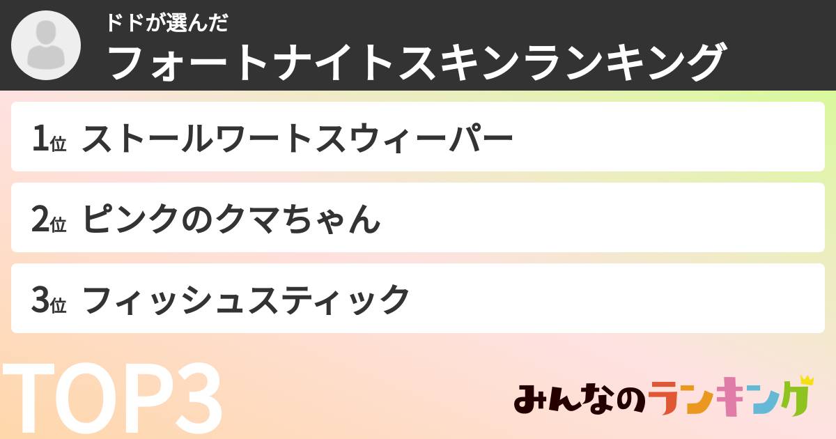 ドドさんの「フォートナイトスキンランキング」