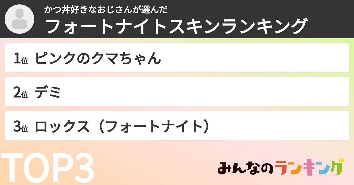 かつ丼好きなおじさんさんの「フォートナイトスキンランキング」