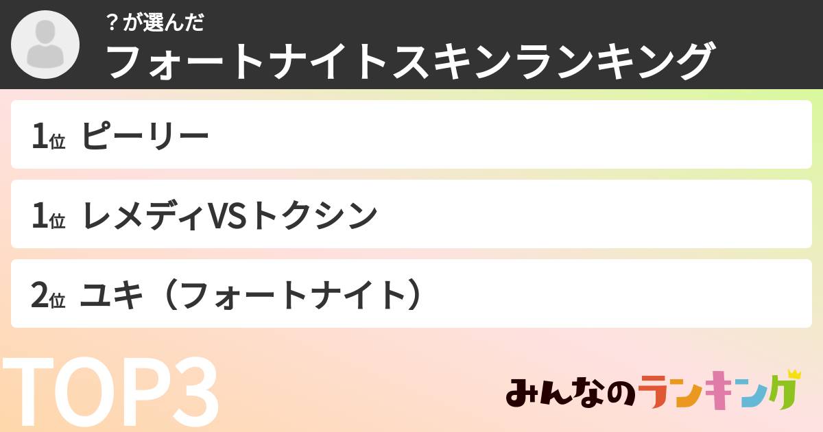 ？さんの「フォートナイトスキンランキング」