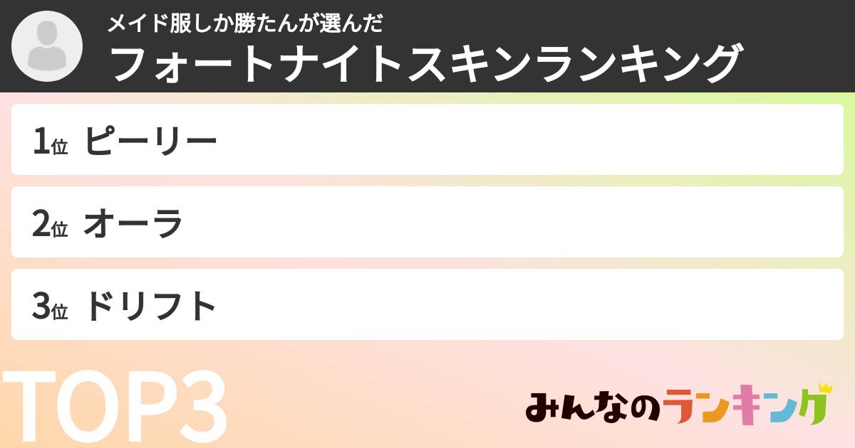 メイド服しか勝たんさんの「フォートナイトスキンランキング」