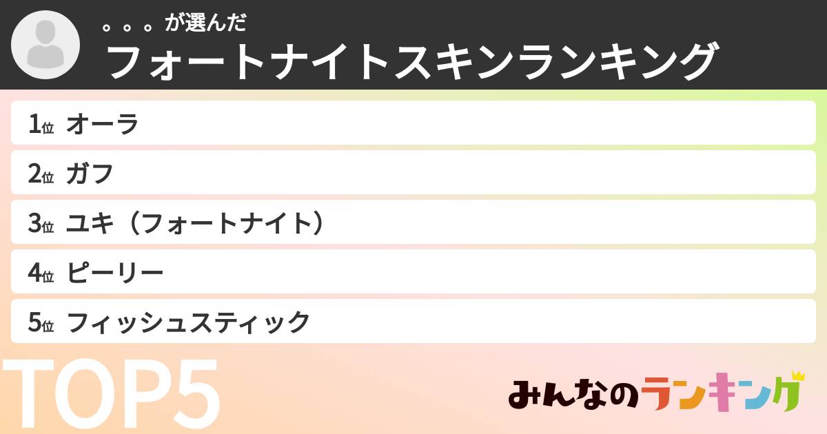 。。。さんの「フォートナイトスキンランキング」