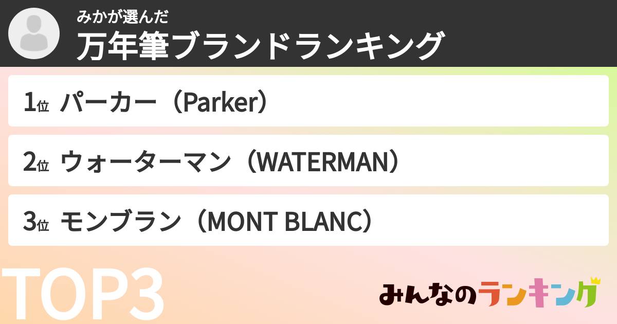 みかさんの「万年筆ブランドランキング」
