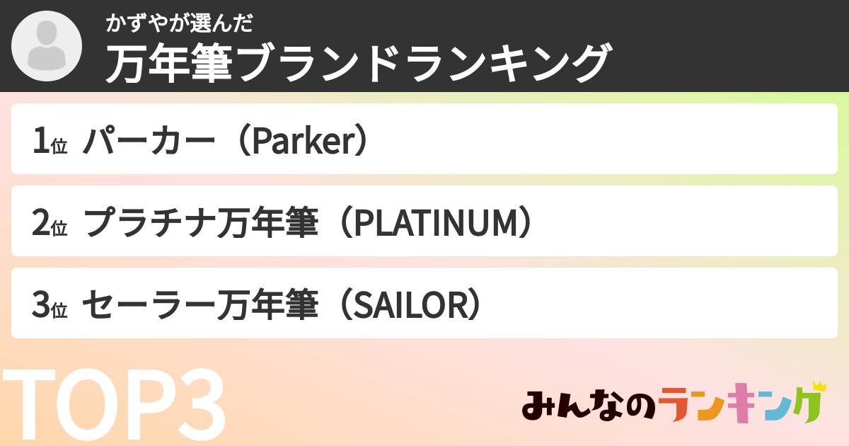 かずやさんの「万年筆ブランドランキング」
