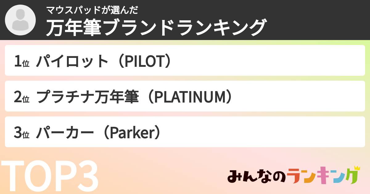 マウスパッドさんの「万年筆ブランドランキング」