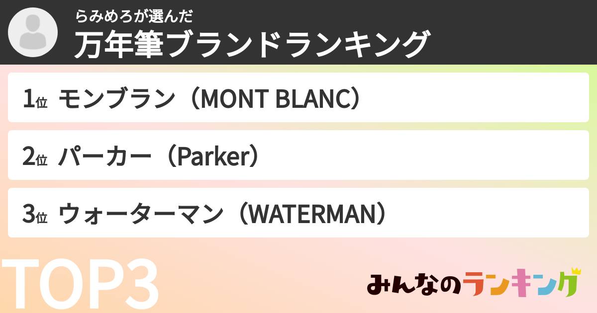 らみめろさんの「万年筆ブランドランキング」