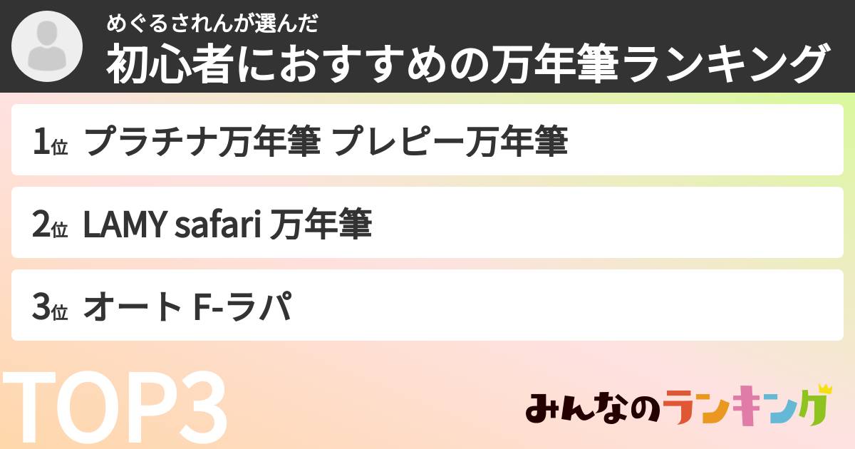 めぐるされんさんの「初心者におすすめの万年筆ランキング」