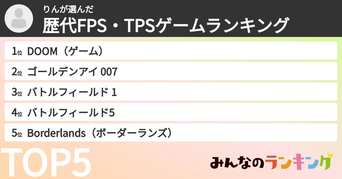 りんさんの「歴代FPS・TPSゲームランキング」