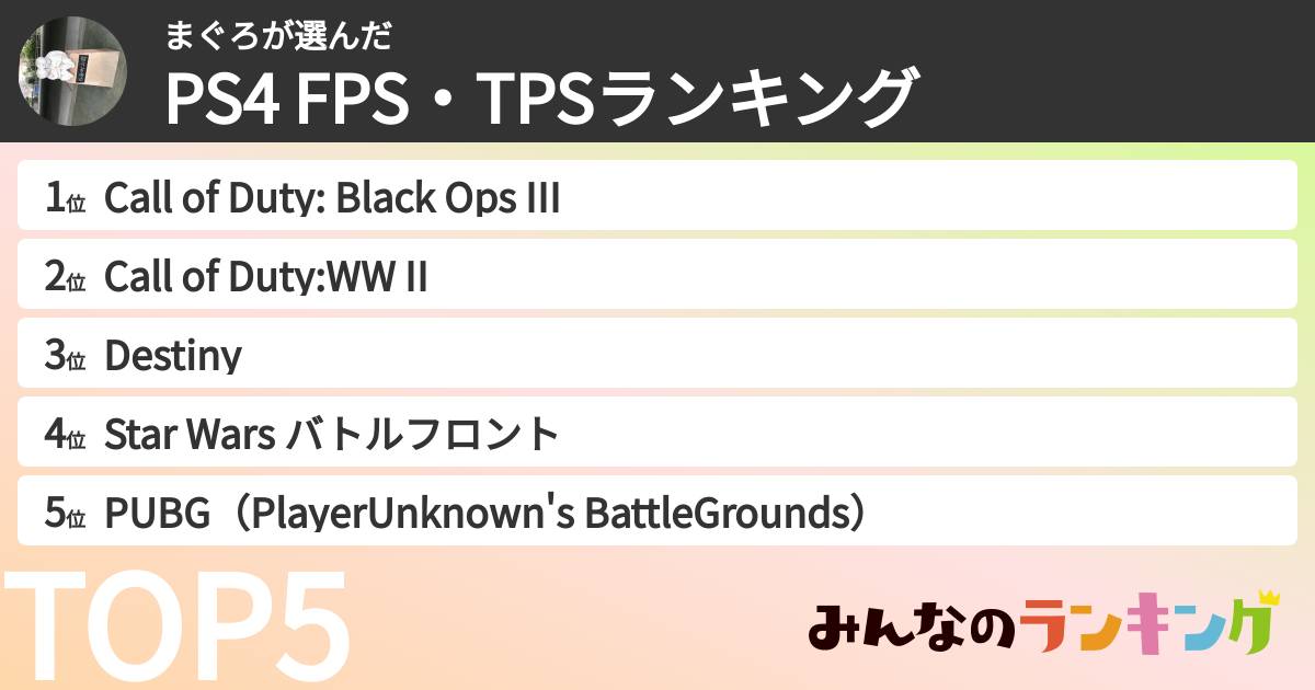 まぐろさんの「PS4 FPS・TPSランキング」