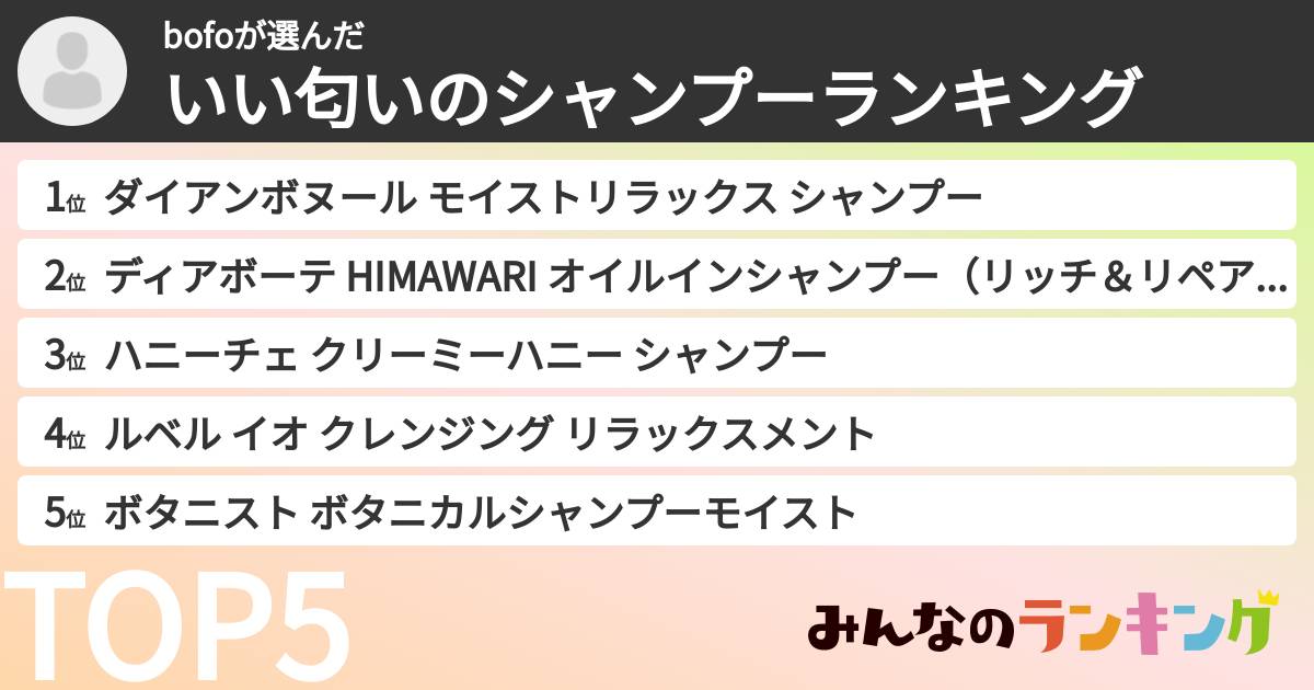 bofoさんの「いい匂いのシャンプーランキング」