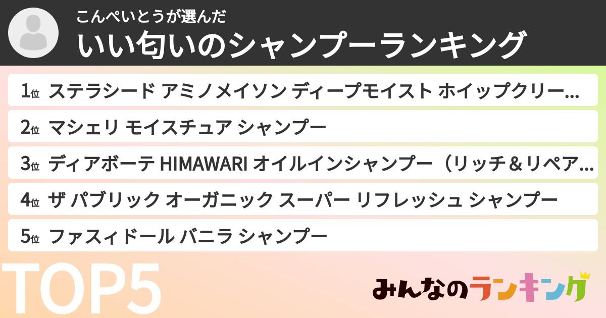 こんぺいとうさんの「いい匂いのシャンプーランキング」