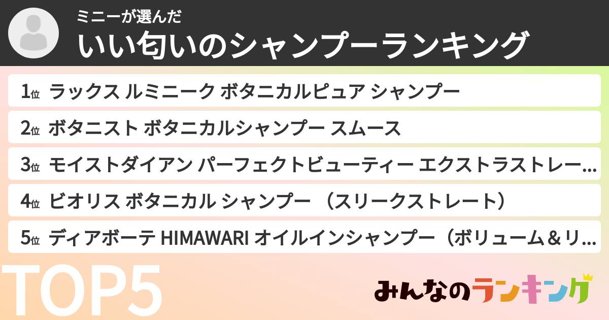 ミニーさんの「いい匂いのシャンプーランキング」