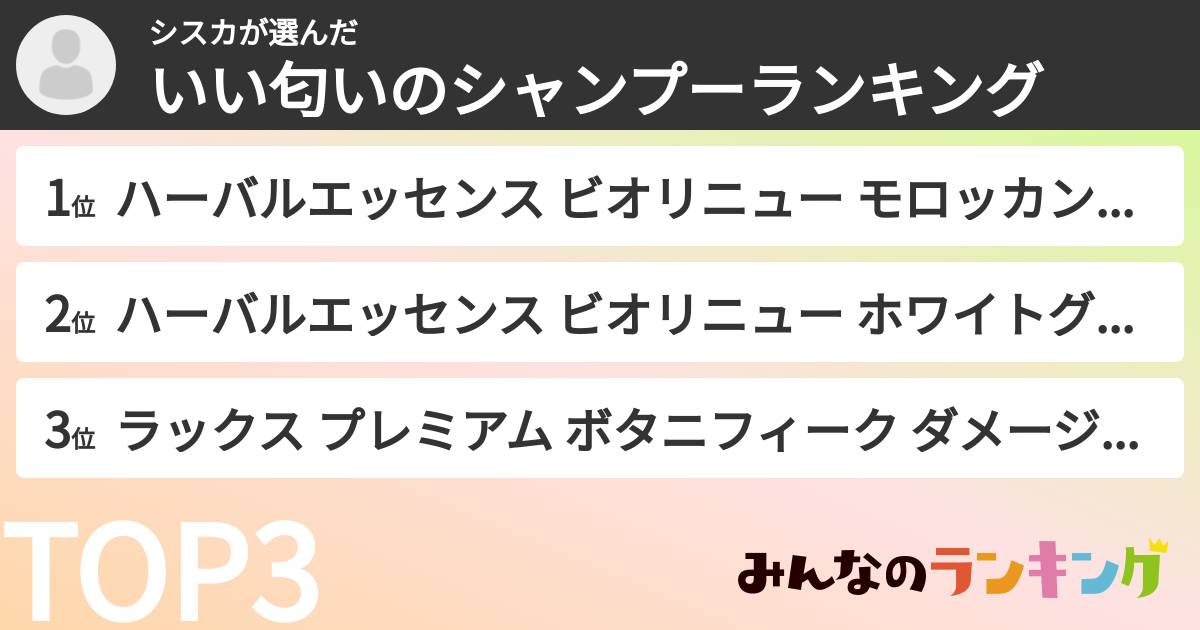 シスカさんの「いい匂いのシャンプーランキング」