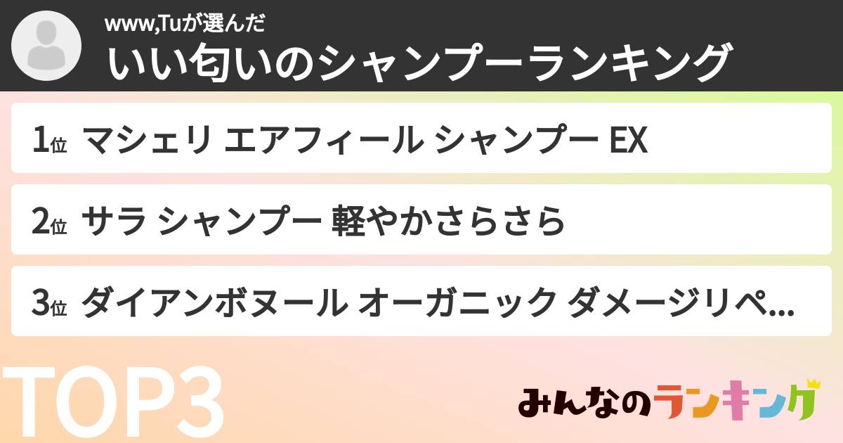 www,Tuさんの「いい匂いのシャンプーランキング」