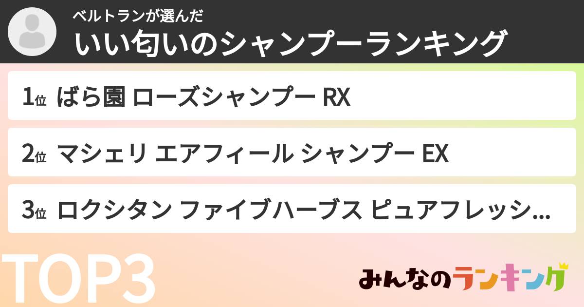 ベルトランさんの「いい匂いのシャンプーランキング」