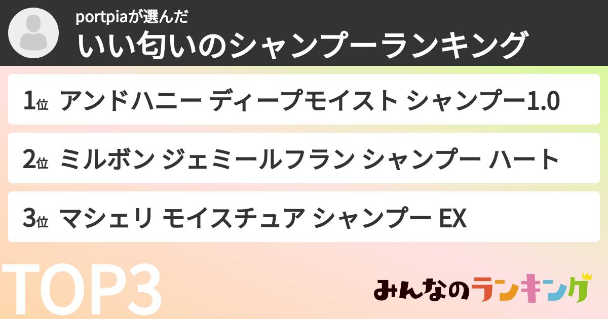 portpiaさんの「いい匂いのシャンプーランキング」
