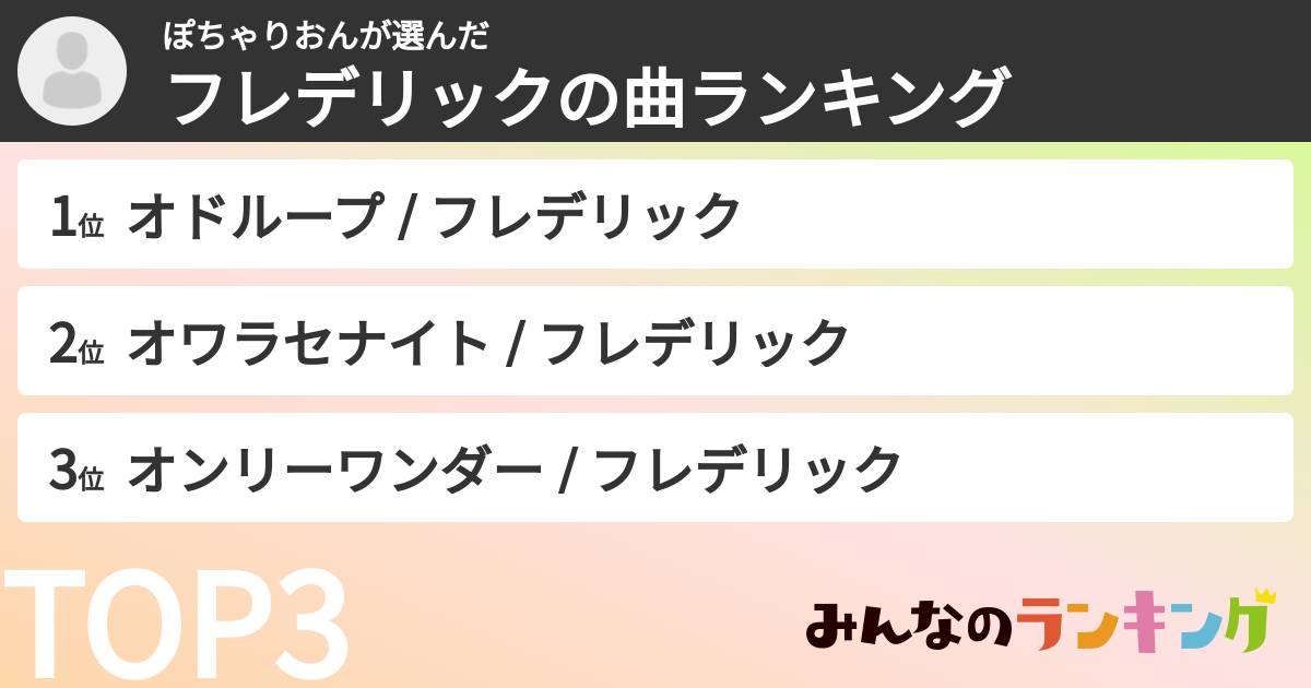 ぽちゃりおんさんの「フレデリックの曲ランキング」