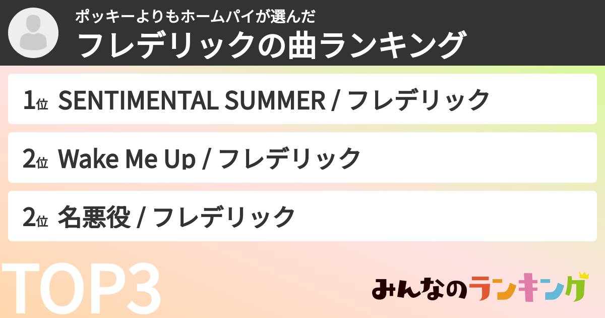 ポッキーよりもホームパイさんの「フレデリックの曲ランキング」