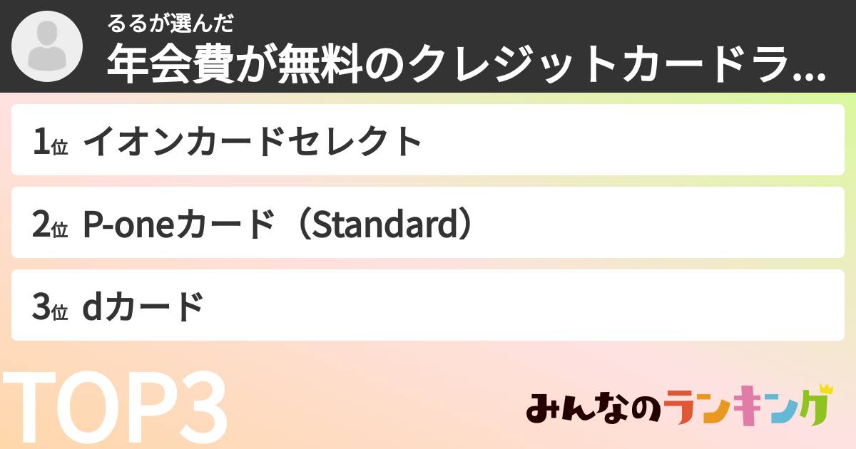 るるさんの「年会費が無料のクレジットカードランキング」